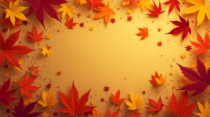 Fototapeta premium Scattered colorful red, orange and yellow fall maple leaves background. Colors of gold autumn. Seasonal decoration concept