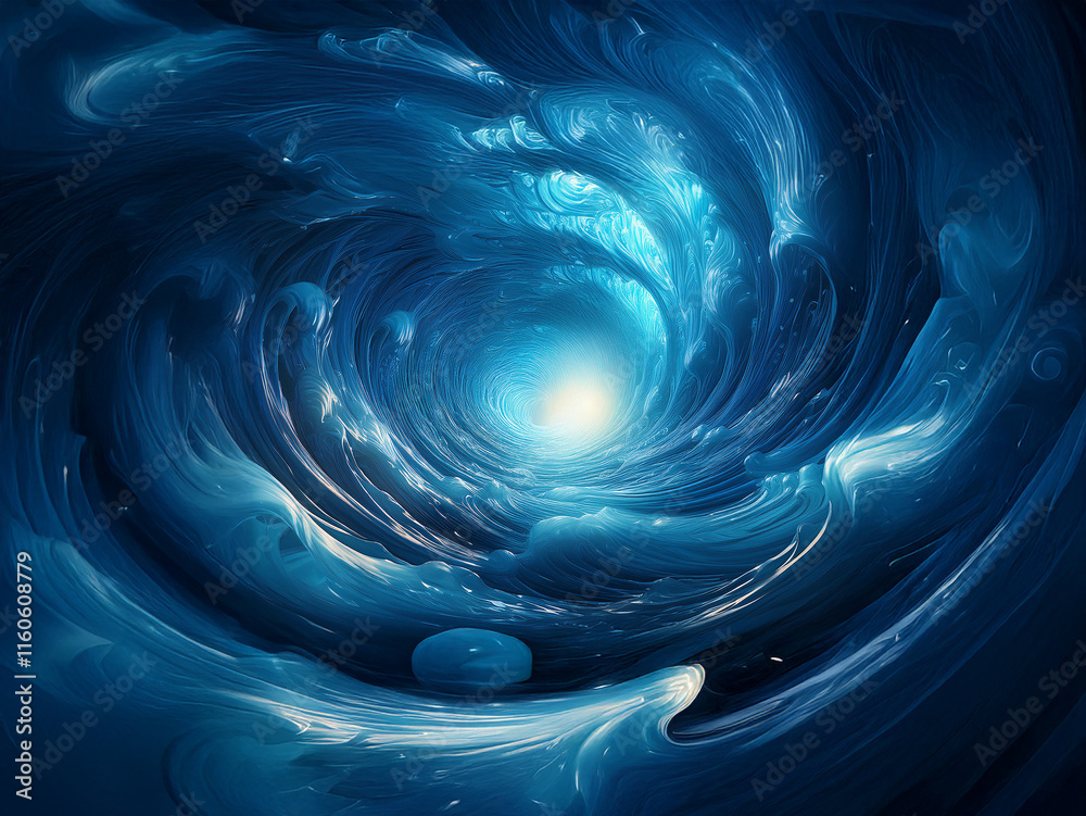 Poster a swirling vortex of deep blues and bright light at its center. the luminous core emanates energy, c