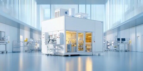 A semiconductor cleanroom with advanced technology ensuring precision and cleanliness in microchip manufacturing.