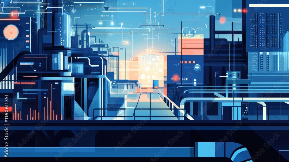 Poster Modern digital pipeline illustration showcasing SaaS and automation technology reshaping industries, with space for copy.