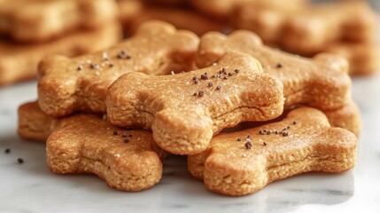 Fototapeta premium A pile of dog treats on a kitchen or dining room countertop, suitable for use in food-related images and illustrations