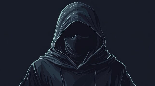 Mysterious evil character wearing a hood, created in a minimalist vector style with simple gradients and separated layers.