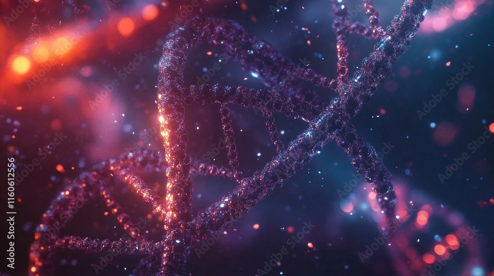 Aufkleber Molecular interaction between nucleotides and proteins in DNA replication and transcription, illustrating the complex biological processes of genetic coding.