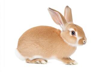 Obraz premium A brown rabbit sits comfortably on a white floor, ready for its next adventure