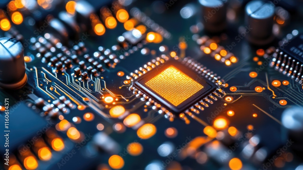 Aufkleber Process of examining a microchip transistor under a microscope in a laboratory, part of PCB production and microchip testing for automation.