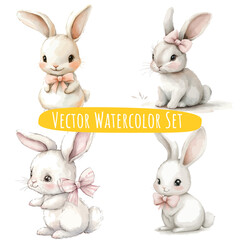 Fototapeta premium Whimsical Watercolor Rabbit Illustrations Set