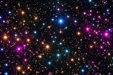 Obraz premium A beautifully vibrant night sky sparkles with numerous stars in various colors, creating a stunning celestial display. The bright lights contrast against the deep black background.