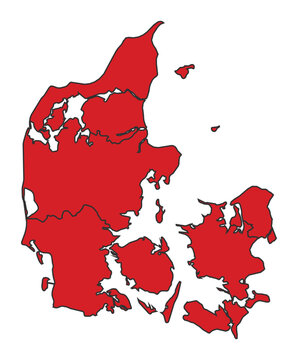 recommend clip art: Denmark Red map with border of regions outline vector