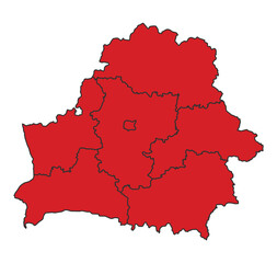 Belarus Red map with border of regions outline vector