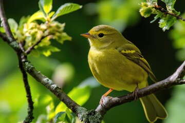 A bright yellow bird sits comfortably on a branch, enjoying its surroundings