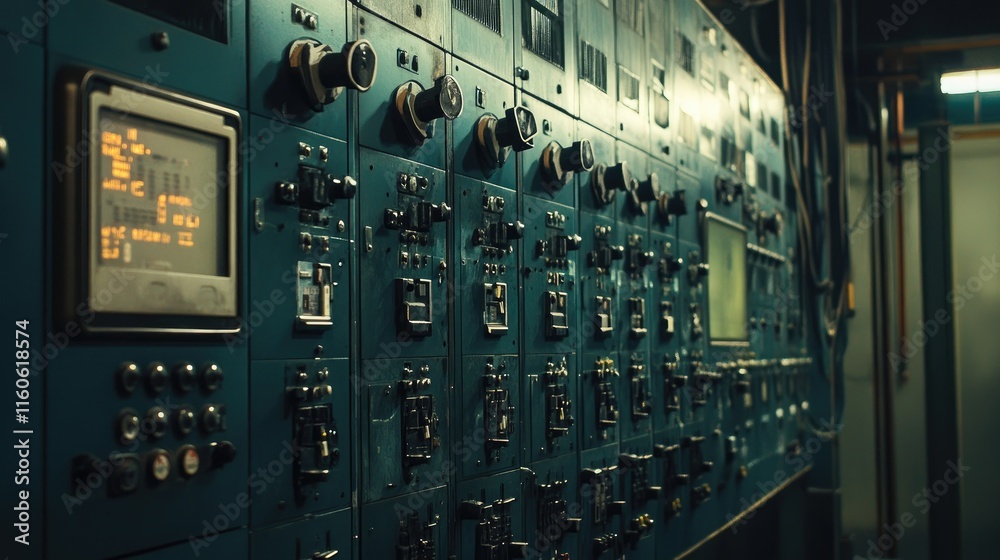 Aufkleber Switchboard equipment with control panels, wires, and switches for enterprise-level automation, ensuring efficient production systems.