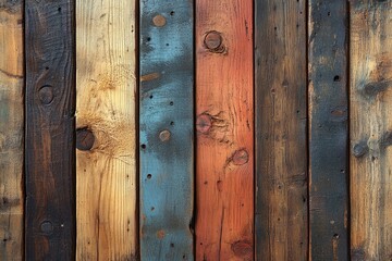Fototapeta premium A detailed view of a wooden wall with various colors and textures