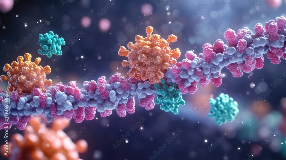 Poster visual depiction of dna replication and transcription, focusing on the molecular interaction between