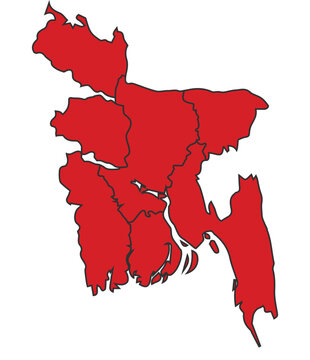 recommend clip art: Bangladesh Red map with border of regions outline vector