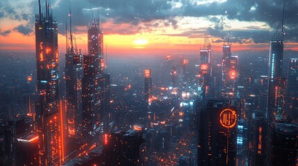 Fototapeta premium Futuristic city with interconnected smart homes and IoT devices