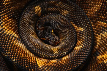 Fototapeta premium Ball Python in Tight Spiral Arrangement with Stunning Scale Pattern