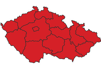 Czech Republic Red map with border of regions outline vector