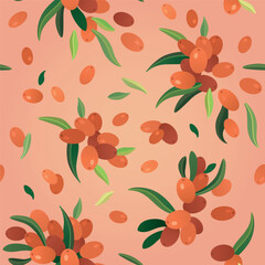 Sea ​​buckthorn berries and leaves pattern