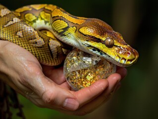 Fototapeta premium Python Holding Crystal Sphere with Soft Natural Lighting