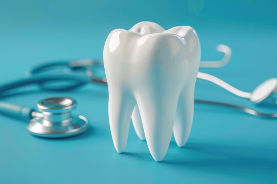 Dental health concept with tooth and stethoscope.