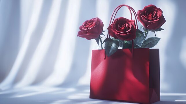 Roses on a white background in a package, flower delivery, commercial shot, with space for text, banner