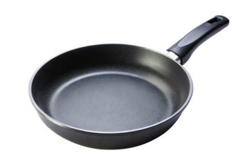 Nonstick frying pan with ergonomic handle on plain white background, perfect for versatile cooking and easy cleaning