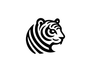 Tiger logo design vector template. Black and white silhouette tiger vector illustration.