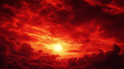 Fototapeta premium Mystical Red Horizon: Sun Illuminating the Skies