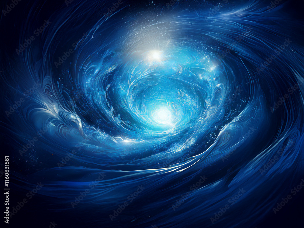 Poster A mesmerizing swirl of luminous blue energy, creating a vortex effect.  Glowing light emanates from its depths, hinting at a mysterious portal.  Intricate, swirling patterns and ethereal textures add 