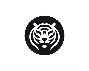 Tiger logo design vector template. Black and white silhouette tiger vector illustration.