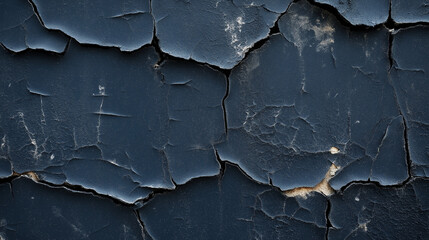A detailed close-up of a crumbling dark blue surface showcasing intricate cracks and wear, perfect for backgrounds or textures that embody ruggedness and age.