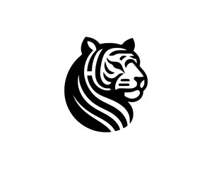 Tiger logo design vector template. Black and white silhouette tiger vector illustration.