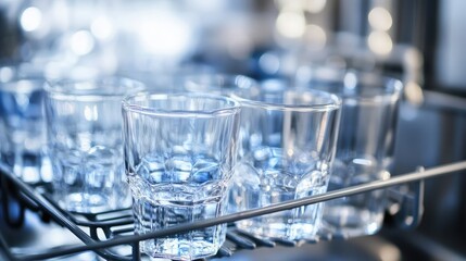 Cleaned drink glasses fresh from dishwasher