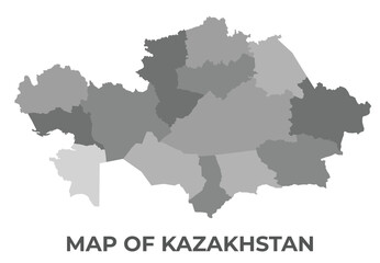 Obraz premium Kazakhstan Greyscale political map simple flat illustration