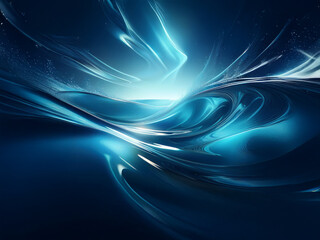 Abstract digital art depicting swirling, luminous blue waves of light and energy against a dark background.  The image evokes a sense of motion and depth.