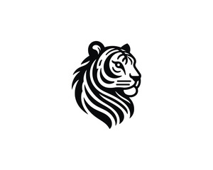 Tiger logo design vector template. Black and white silhouette tiger vector illustration.
