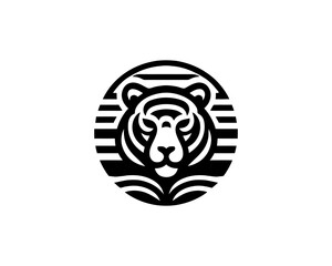 Tiger logo design vector template. Black and white silhouette tiger vector illustration.