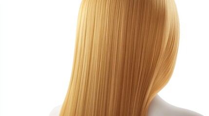 Naklejka premium Beautiful model girl with Blond hair strand,silky healthy wavy hair strand,hair wavy ribbon, with smooth,Keratin straightening,Treatment,straight long hair,procedures,Smooth hairstyle.