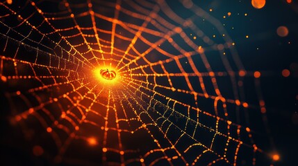 Obraz premium Glowing spiderweb with orange light at the center.