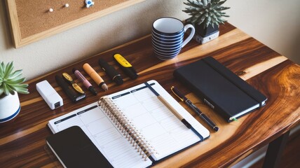 View of Trendy Home Office Desk Setup