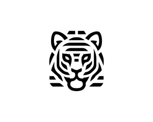 Tiger logo design vector template. Black and white silhouette tiger vector illustration.