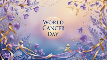 Obraz premium World Cancer Day Hope and Awareness. Inspirational Floral Artwork for Cancer Awareness. World Cancer Day Art Background
