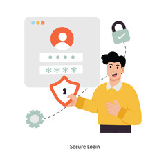 Secure Login  concept vector illustration. Web Hosting isolated On white Background.      
