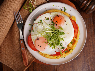 Wafer with Fried Egg and Vegetable Sauce, BreakfastWafer with Fried Egg and Vegetable Sauce, Breakfast