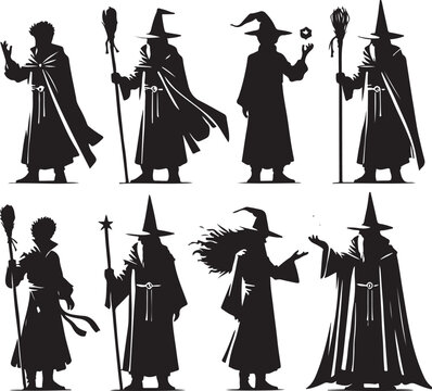 Wizard Character Sets Vector Illustration