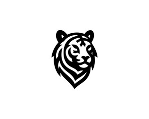 Tiger logo design vector template. Black and white silhouette tiger vector illustration.