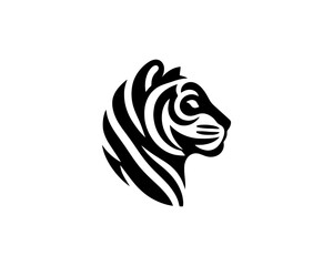 Tiger logo design vector template. Black and white silhouette tiger vector illustration.