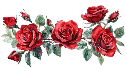 Red rose and eustoma flowers isolated on a transparent background. Generative AI
