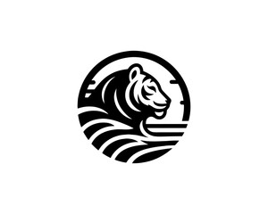 Tiger logo design vector template. Black and white silhouette tiger vector illustration.