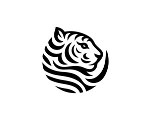 Tiger logo design vector template. Black and white silhouette tiger vector illustration.